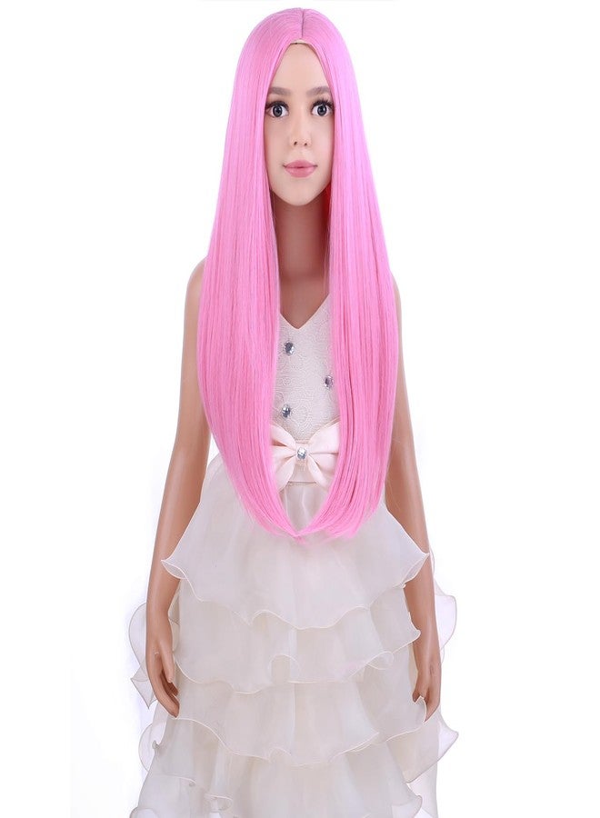 PATTNIUM Girls Pink Wig Long Straight Pink Wigs for Kids Long Synthetic Children Wigs - Image 5