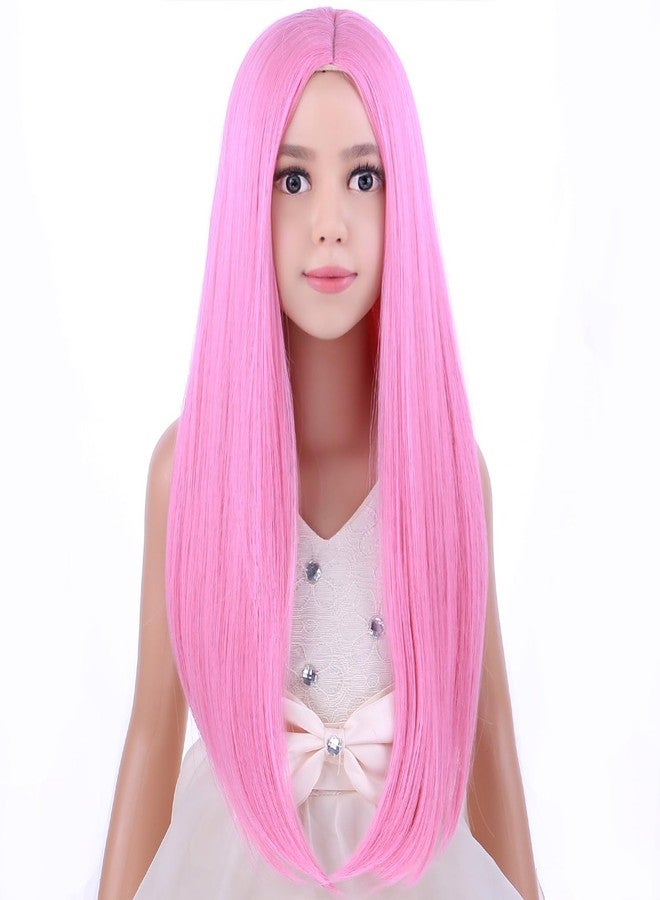PATTNIUM Girls Pink Wig Long Straight Pink Wigs for Kids Long Synthetic Children Wigs - Image 1