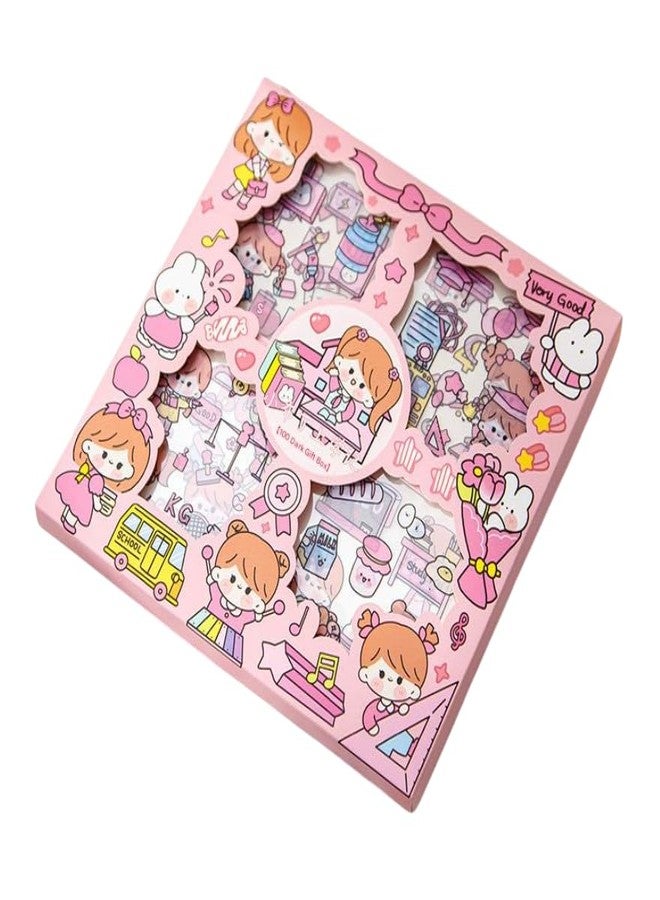 DCELLA 100pcs Self-Adhesive Cute Mix Stickers Funny for Kids Water Cup Sticker School and Return Gift Stickers (1Box 100Pcs, School Diary) - Image 1