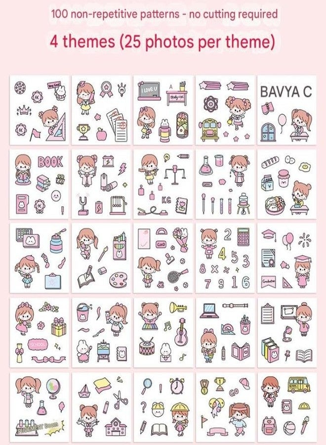 DCELLA 100pcs Self-Adhesive Cute Mix Stickers Funny for Kids Water Cup Sticker School and Return Gift Stickers (1Box 100Pcs, School Diary) - Image 2