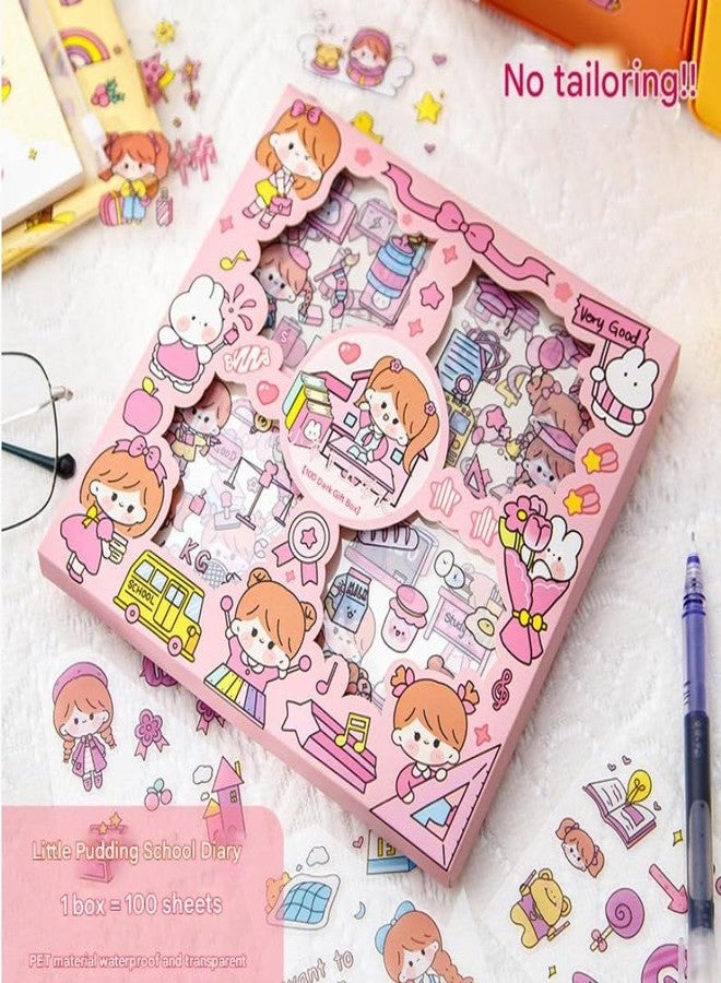 DCELLA 100pcs Self-Adhesive Cute Mix Stickers Funny for Kids Water Cup Sticker School and Return Gift Stickers (1Box 100Pcs, School Diary) - Image 4