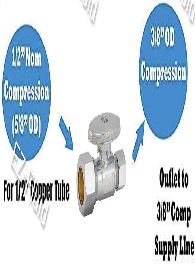 EZ-FLUID صمام إيقاف مستقيم من EZ-Fluid بمقاس 1/2 بوصة (مقاس 5/8 بوصة) × 3/8 بوصة بمقبض 1/4 دورة، مصنوع من النحاس الكروم، صمام كروي لإغلاق المياه لأنابيب المياه LF، للصنبور، صمام المرحاض (قطعة واحدة) - Image 3