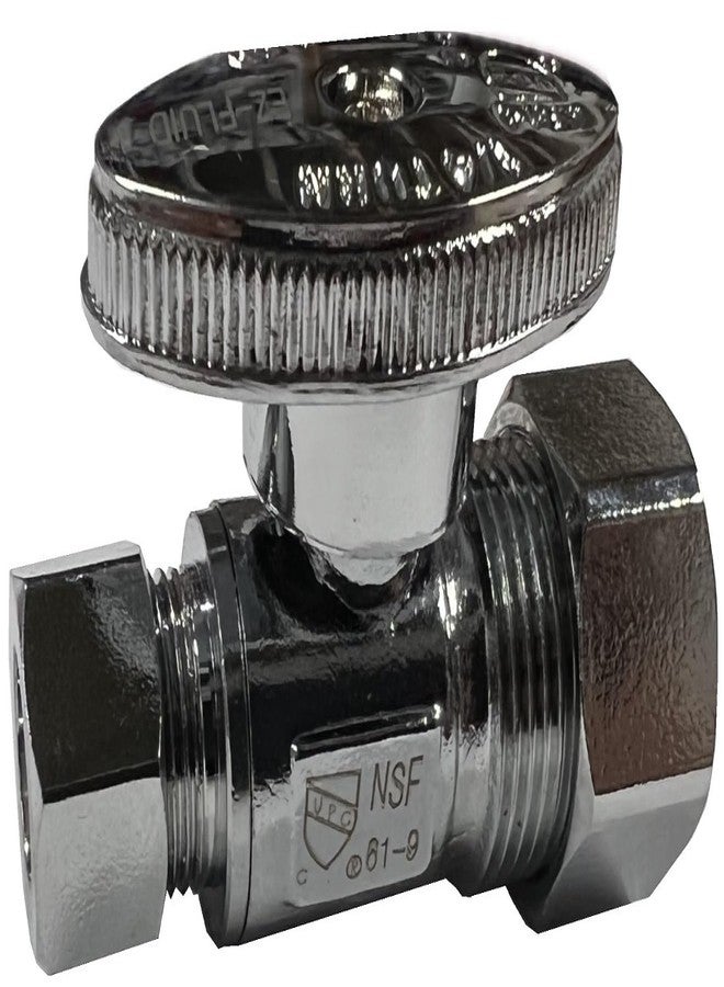 EZ-FLUID صمام إيقاف مستقيم من EZ-Fluid بمقاس 1/2 بوصة (مقاس 5/8 بوصة) × 3/8 بوصة بمقبض 1/4 دورة، مصنوع من النحاس الكروم، صمام كروي لإغلاق المياه لأنابيب المياه LF، للصنبور، صمام المرحاض (قطعة واحدة) - Image 2