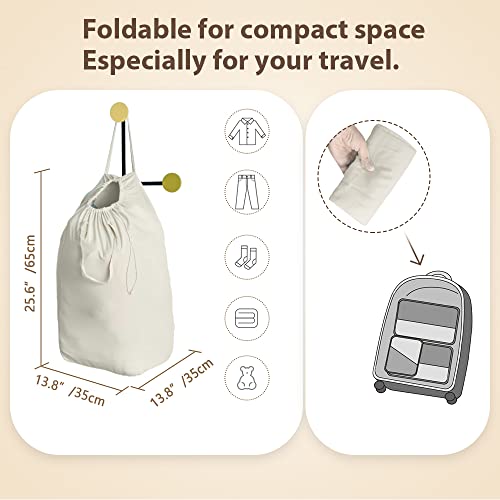 MCleanPin Washable Laundry Bags with Handles,140L Dirty Clothes Storage for College Dorm & Travel,2 Pack (Beige) - Image 2