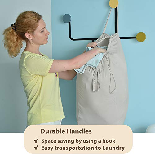 MCleanPin Washable Laundry Bags with Handles,140L Dirty Clothes Storage for College Dorm & Travel,2 Pack (Beige) - Image 3