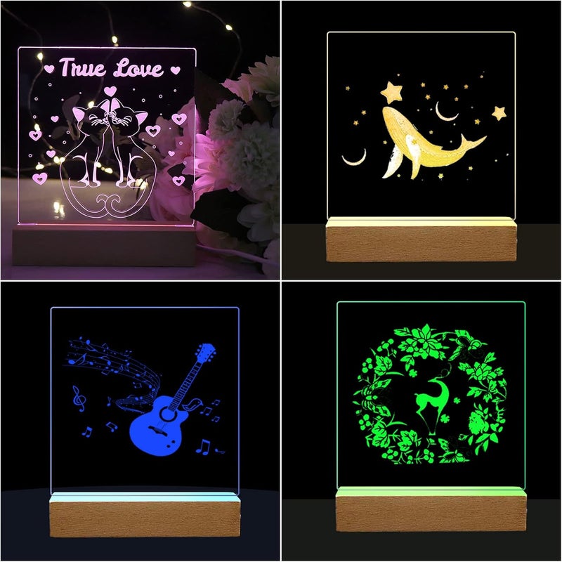 HSOKEW Wooden Light Base, Wooden LED Base with Acrylic Sheets Rectangle Display Pedestal Night LED Lamp Base Lighted Display Stand with USB Switch for Crystal Glass Acrylic Art Display (A,Color Light) - Image 5