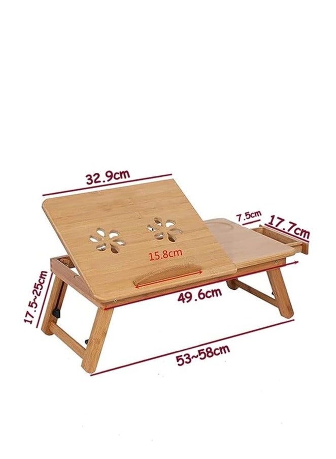 HOME TASTE Foldable Bamboo Laptop Table with Side Drawer Adjustable Portable Breakfast Serving Tray with Folding Legs - Image 2
