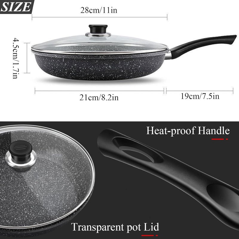 TokFaa Nonstick Frying Pan Skillet with Lid 28cm/11 Inch Large Deep Frying Pan，Healthy Non Toxic Cooking Pan with Helper Handle Induction Compatible - Image 2