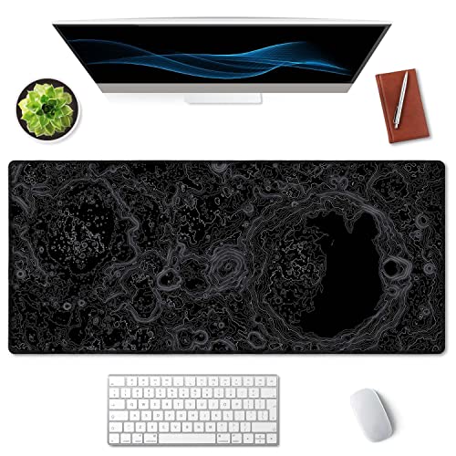 SSOIU Moon Topographic Map Extended Mouse Pad, XXL Gaming Mouse Pads, Large Big Mousepad Laptop Computer Keyboard Mat Desk Pad with Non-Slip Base Stitched Edge for Gaming Office, 35.5 x 15.7 inch - Image 3