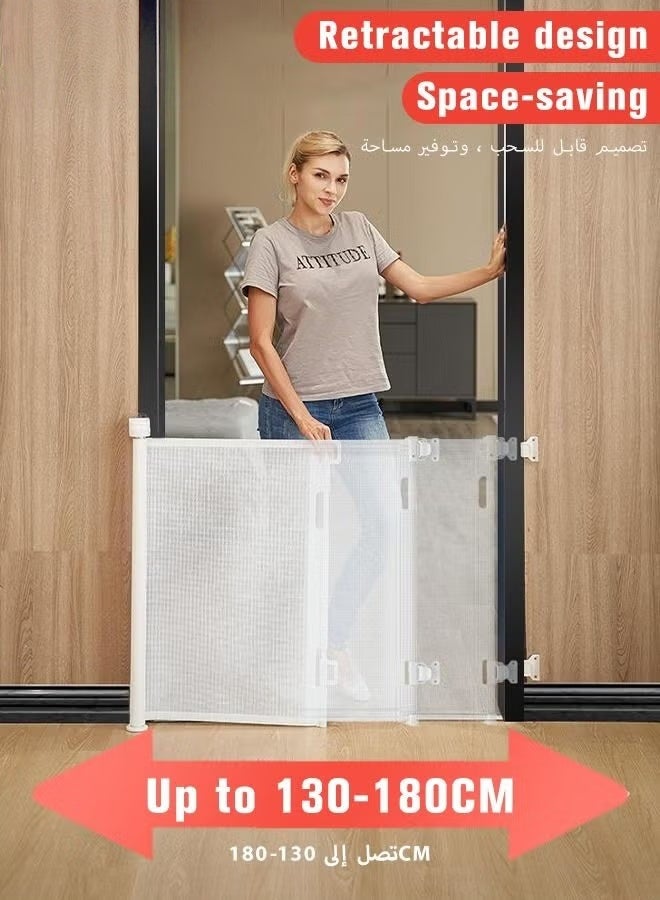 هوكور بوابات أمان قابلة للسحب للأطفال للباب والدرج، بوابة شبكية للحيوانات الأليفة بطول 80 سم، تمتد إلى عرض 180 سم، سياج داخلي سهل الدوران للأطفال الصغار - Image 3