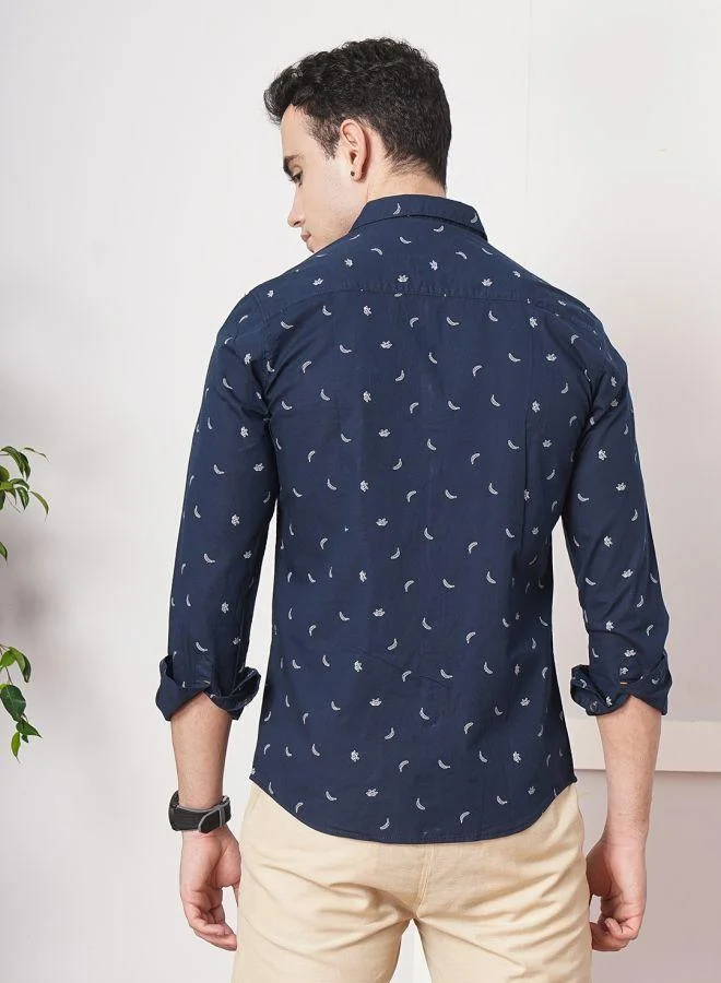 شركة المرآب الهندية Men Slim Fit Graphic Print Full Sleeves Spread Collar Casual Shirt