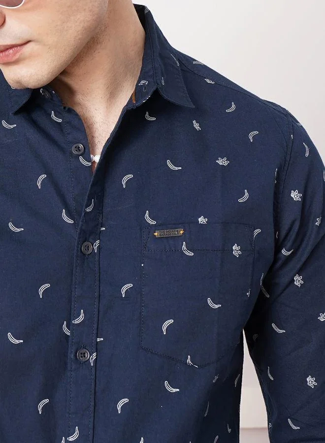 شركة المرآب الهندية Men Slim Fit Graphic Print Full Sleeves Spread Collar Casual Shirt