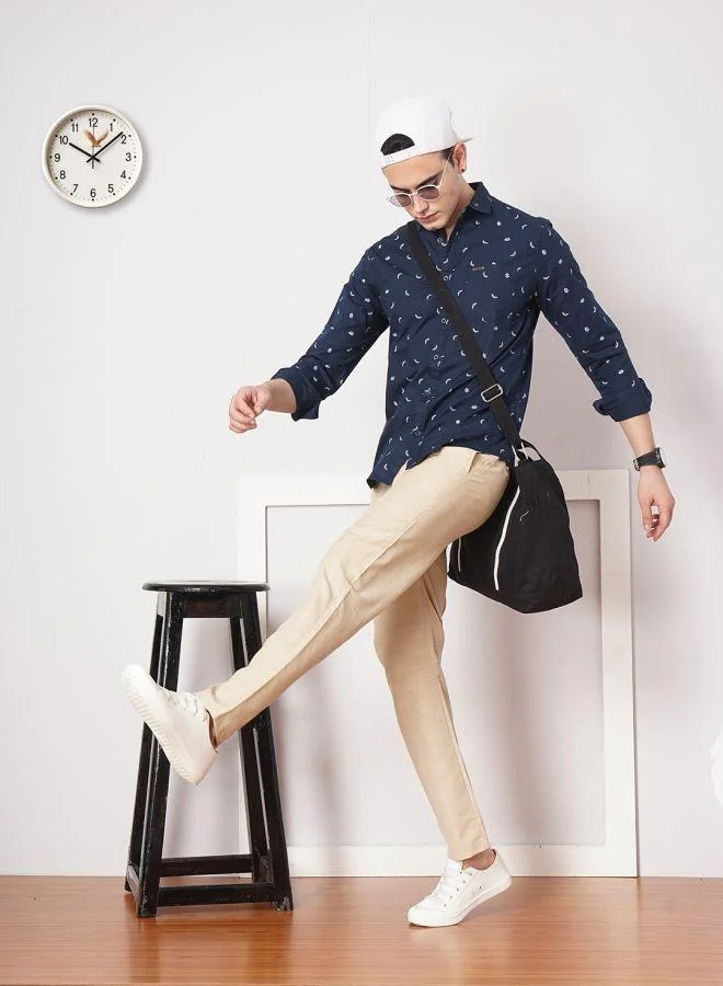 شركة المرآب الهندية Men Slim Fit Graphic Print Full Sleeves Spread Collar Casual Shirt
