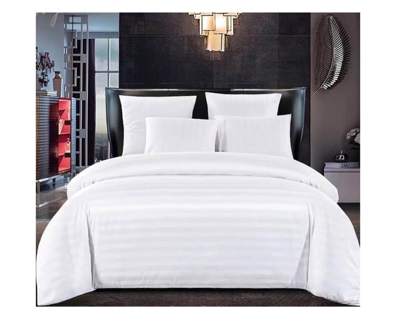 Livenza Home 1cm stripe 3pcs Duvet Cover set 240x260cm with 2 Pillow Cases, White Super King Size - Image 1