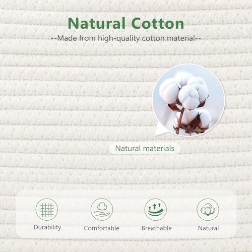 ECDYQXVU Cotton Rope Storage Basket, 15x10x9 Inches, Woven Basket for Shelves, Clothes, Toys, Towels, Books, and Laundry, Durable and Stylish, White (2 Pack) - Image 2