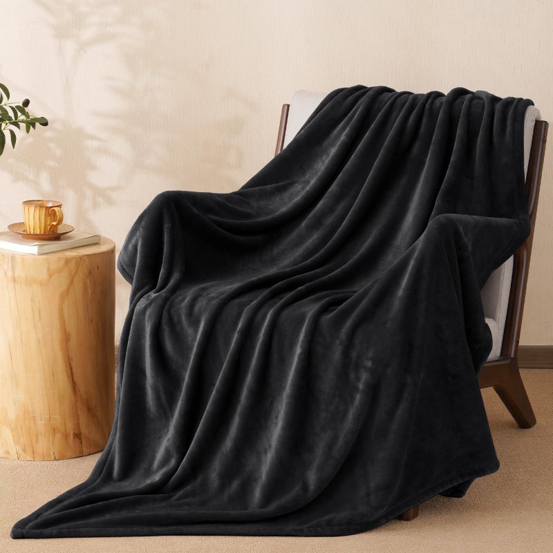 PHF PHF Ultra Soft Fleece Throw Blanket No Shed No Pilling Luxury Plush Cozy 300GSM Lightweight Blanket for Bed Couch Chair Sofa Suitable for All Season 50 x 60 Black 