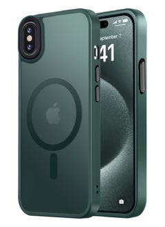 ماركة غير محددة حافظة مغناطيسية لهاتف iPhone X/Xs متوافقة مع حافظة MagSafe ذات الحماية العسكرية ومضادة للصدمات وشفافة غير لامعة ومضادة للخدش ومضادة للصدمات (أخضر) 