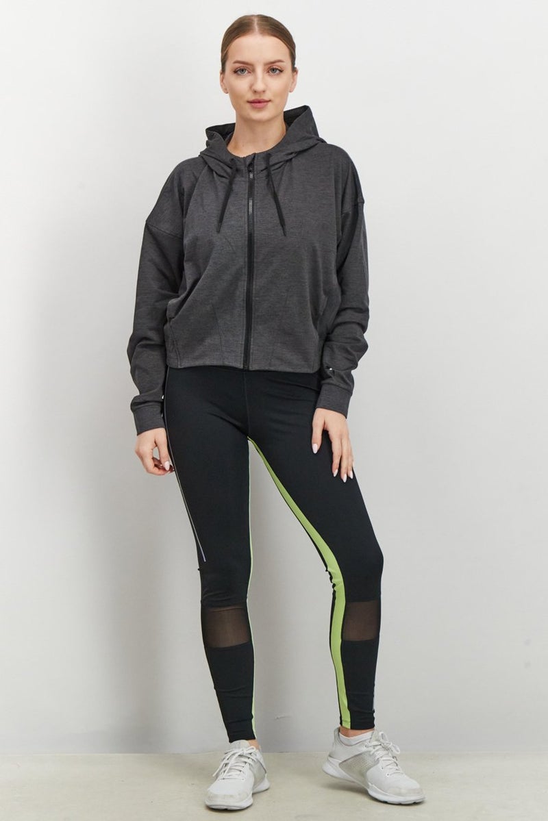 PUMA جاكيت تدريب بغطاء رأس بسحاب كامل للنساء، أسود هيثر - Image 3