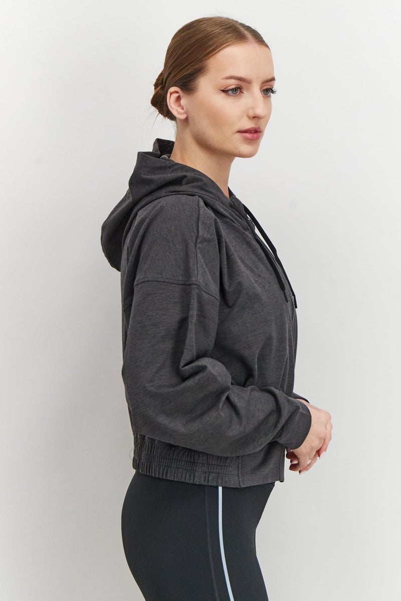 PUMA جاكيت تدريب بغطاء رأس بسحاب كامل للنساء، أسود هيثر - Image 4