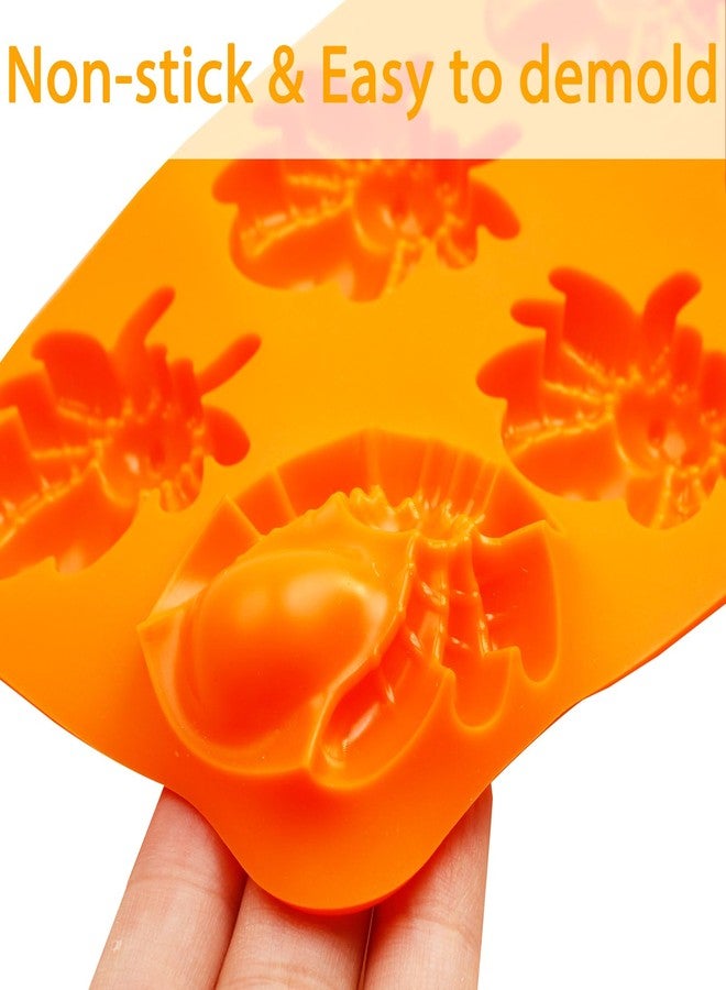 Fchil Halloween Silicone Molds for Chocolate, 4 Pack Candy Molds with Bat, Witch Hat, Broom, Spider Shapes, Orange - Image 3