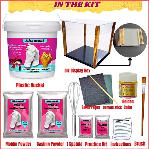 Khamasi Hand Casting Kit | 3D Couple Casting Kit, Hand Mould Kit 3D Moulding Powder, Clay Hand Foot, Gift for Couple, Parents, Husband on Anniversary, white - Image 2