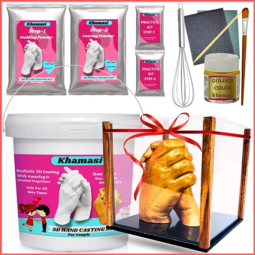 Khamasi Hand Casting Kit | 3D Couple Casting Kit, Hand Mould Kit 3D Moulding Powder, Clay Hand Foot, Gift for Couple, Parents, Husband on Anniversary, white - Image 1