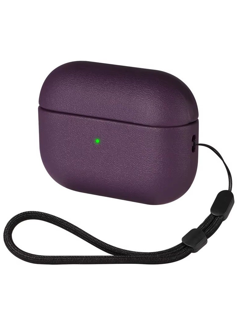 Slim Fit Leather AirPods 4 Case with Secure Closure with chain (Purple) - Image 1