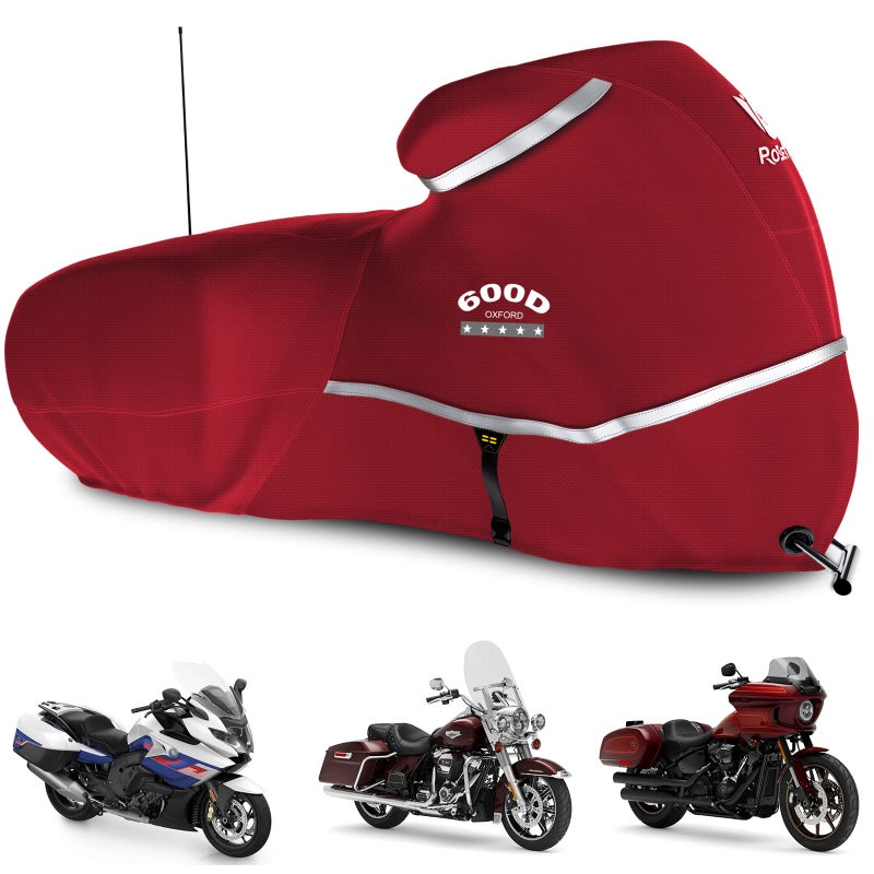 Rosefray Motorcycle Cover with Side Box Heavy Duty 600D Waterproof for Touring Models Harley Davidson Road KingRoad GlideStreet Glide Electra GlideLow RiderST Indoor Outdoor Storage Red