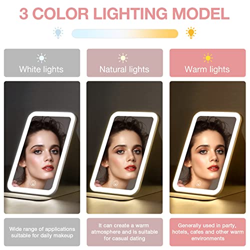 Kintion Travel Makeup Mirror, Portable LED Lighted Makeup Mirror, 360° Rotation Touch Screen Vanity Mirror, 60 LEDs, 3-Color Dimmable Lighting, Rechargeable Tabletop Folding Cosmetic Mirror, Pink - Image 3