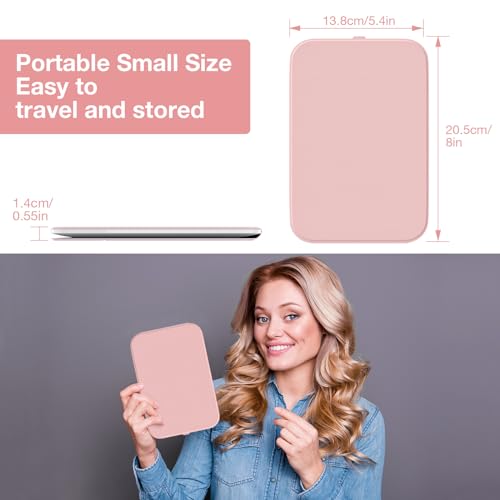Kintion Travel Makeup Mirror, Portable LED Lighted Makeup Mirror, 360° Rotation Touch Screen Vanity Mirror, 60 LEDs, 3-Color Dimmable Lighting, Rechargeable Tabletop Folding Cosmetic Mirror, Pink - Image 2
