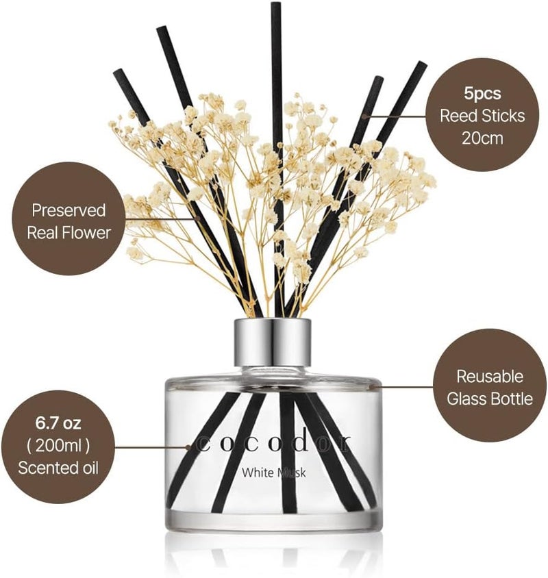 كوكودور ناشر عطر بالقصب بزهرة حقيقية محفوظة / هواء منعش / 6.7 أونصة (200 مل) / عبوة واحدة / طقم ناشر عطر، موزع زيت وأعواد ناشر عطر، ديكور المنزل والمكتب، عطر وهدايا - Image 3