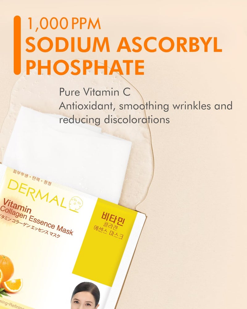 Dermal Korea Collagen Essence Full Face Facial Mask Sheet - Vitamin pack of 10 - Image 3
