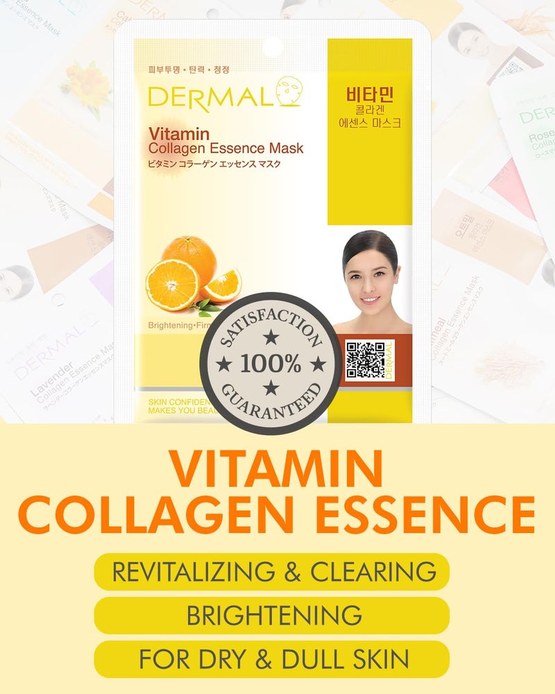 Dermal Korea Collagen Essence Full Face Facial Mask Sheet - Vitamin pack of 10 - Image 2
