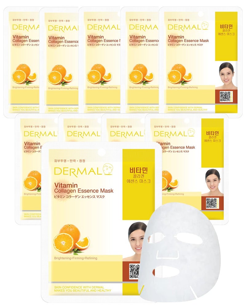 Dermal Korea Collagen Essence Full Face Facial Mask Sheet - Vitamin pack of 10 - Image 1