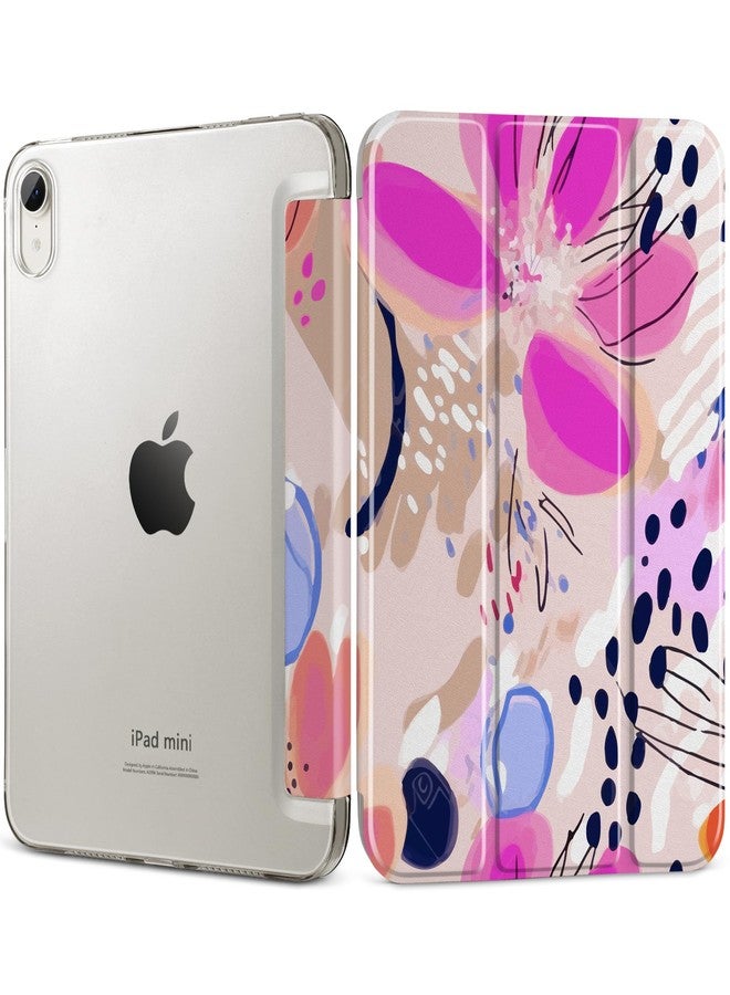 DONGKE غطاء DONGKE الذكي لجهاز iPad mini 7 (A17 Pro) 2024 و iPad mini 6 2021 مقاس 8.3 بوصة، نحيف وقابل للطي، مصنوع من البولي كربونات الصلب الشفاف، مع غطاء خلفي، متوافق مع الجيل السابع/السادس من iPad mini [تشغيل/إيقاف تلقائي] - تصميم فني زهري - Image 1