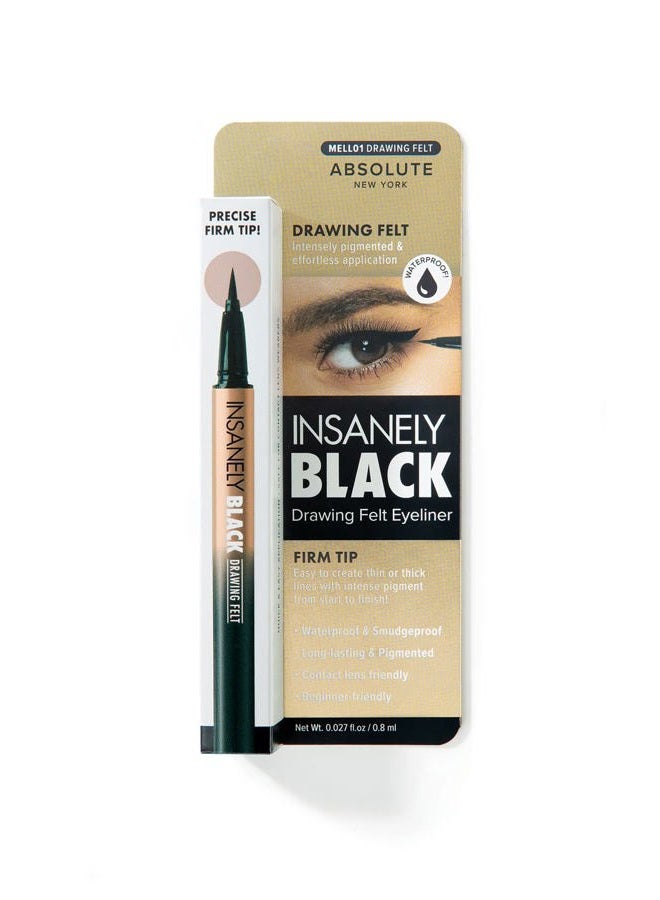 Absolute New York MELL01 Insanely Black Drawing Felt Liquid Eyeliner, Waterproof and Smudegeproof, Long Lasting, Contact Lens Friendly Liquid Eyeliner - Image 1