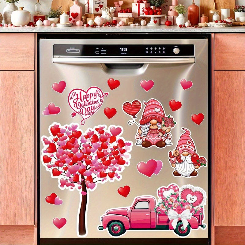 10pcs Red Valentine Day Gnome Pattern Dishwasher Magnet Decorations Refrigerator Stickers Sweet Wedding Anniversary Kitchen Fridge Door Decoration Gift - Image 1