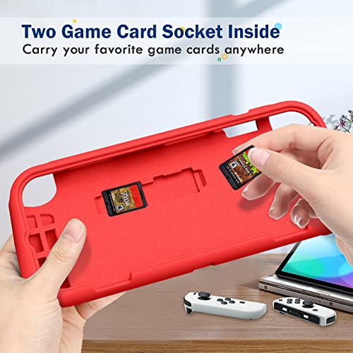 Fintie Kids Case for Nintendo Switch OLED Model 2021 with Game Card Slots - [Kids Friendly] Ultralight Shockproof Protective Cover, Ergonomic Grip Case for Switch OLED Model Console 7.0", Red - Image 4