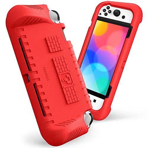 Fintie Kids Case for Nintendo Switch OLED Model 2021 with Game Card Slots - [Kids Friendly] Ultralight Shockproof Protective Cover, Ergonomic Grip Case for Switch OLED Model Console 7.0", Red - Image 1