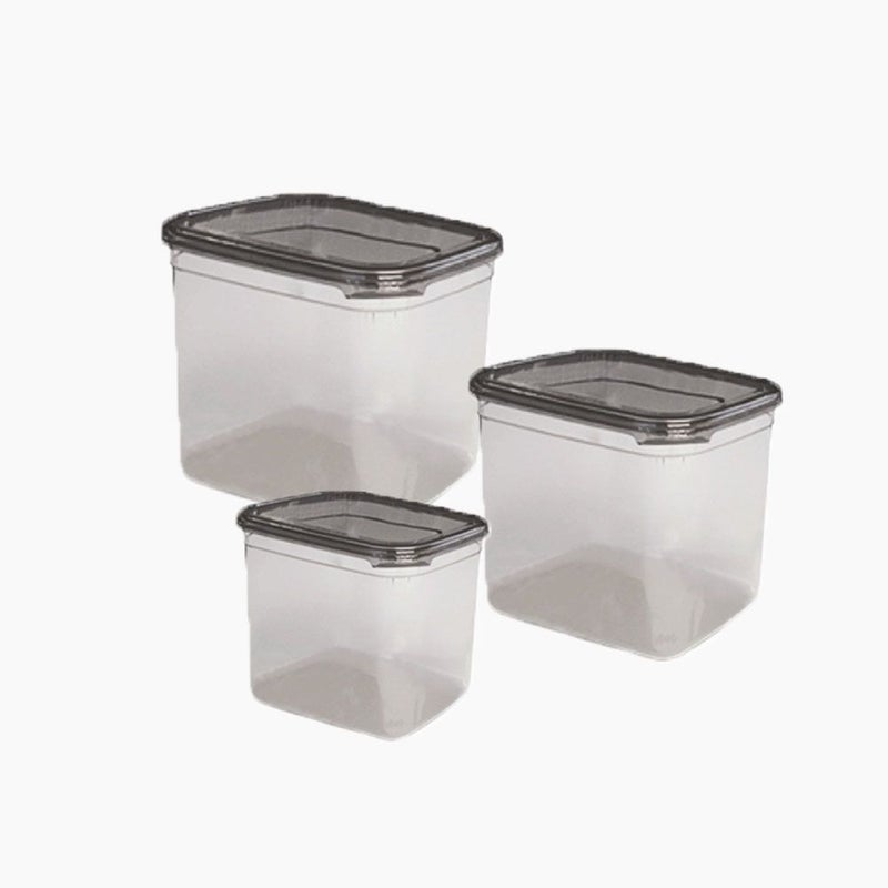 Aksa Mono Rectangle Slide Food Container Set - 3 Pieces - Transparent