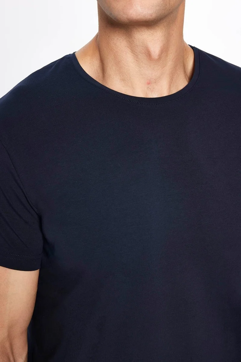 Tudors Men's Slim Fit Slim Cut Cotton Soft Texture Flexible Fabric Plain Basic Navy Blue Crew Neck T-Shirt