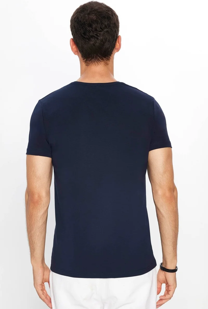 Tudors Men's Slim Fit Slim Cut Cotton Soft Texture Flexible Fabric Plain Basic Navy Blue Crew Neck T-Shirt