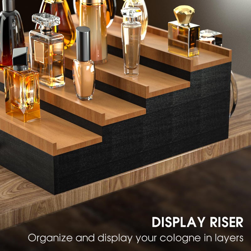 Sephyroth Cologne Organizer for Men 4 Tier of Elevated Cologne Display Shelf with Drawer Storage Perfume Organization and Storage Display Risers,Great Gift for Man(4Tier-BlackWalnut) - Image 5