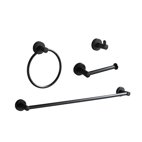 BGL Bathroom Hardware Set Matte Black 4Pieces Bathroom Towel Rack 24 Inches Adjustable Bathroom Accessories Set