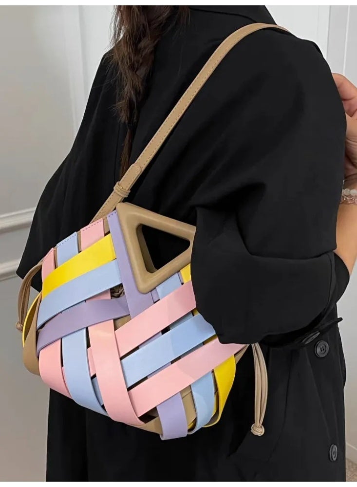 Women’s Woven Birdcage Shoulder Bag - Artistic Openwork Hollowed Design, Elegant Handheld Clutch - Image 1