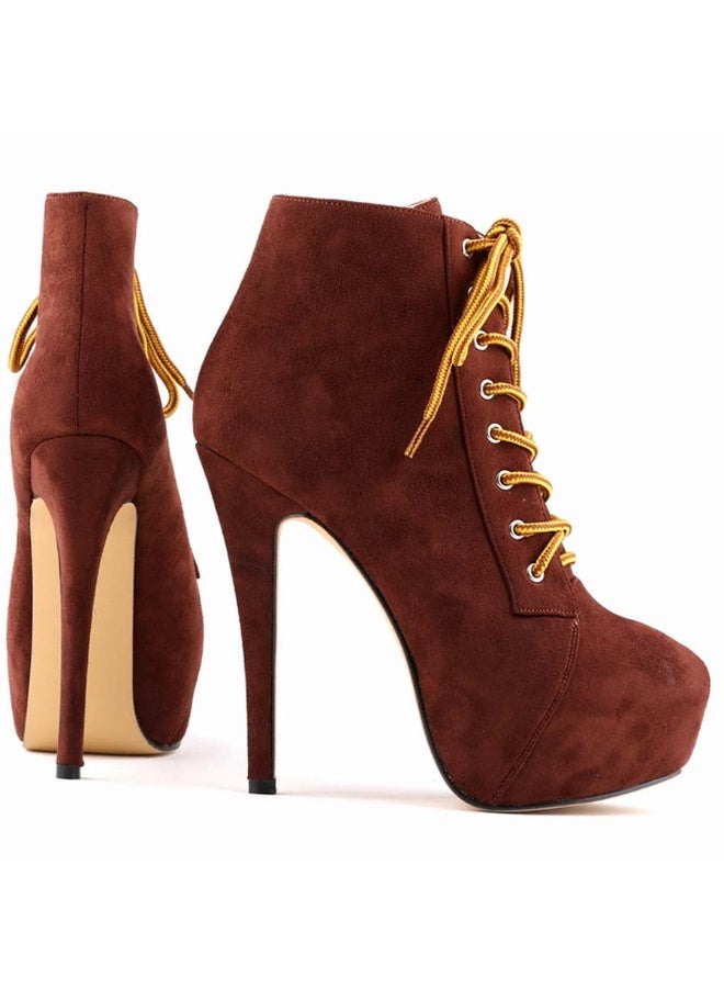 Loquat Short Shaft Ankle Strap Platform Ultra High Heel Martens Boots 14cm Coffee  - Image 2