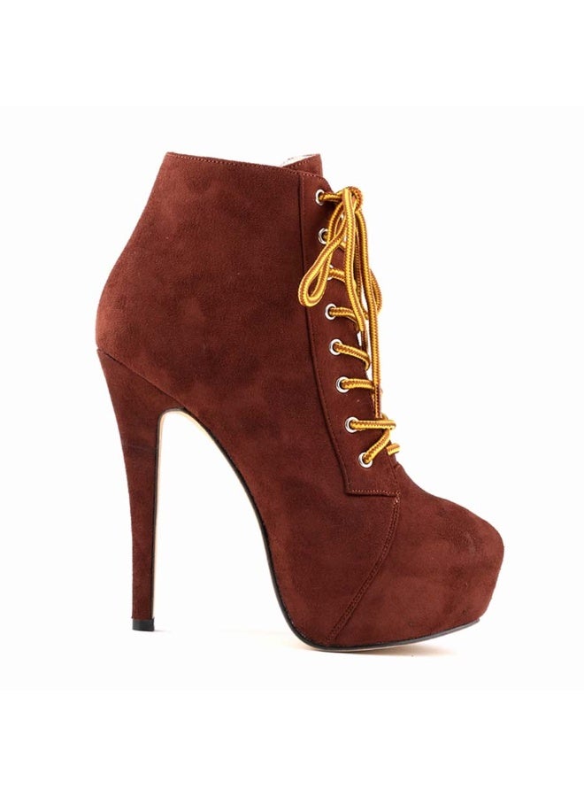 Loquat Short Shaft Ankle Strap Platform Ultra High Heel Martens Boots 14cm Coffee  - Image 1