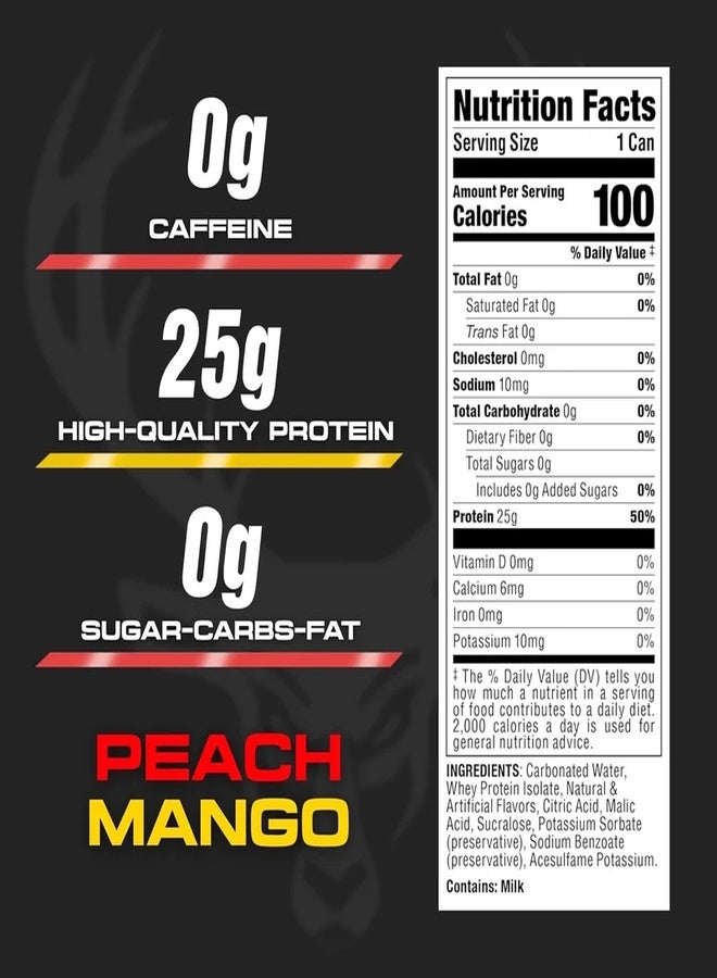 Bucked Up Lightly Carbonated Protein Soda - 25g Whey Isolate - RTD - Zero Sugar, Low Calorie, Caffeine Free, Sparkling Protein Soda - 473 ml flavored (Peach Mango) - Image 2
