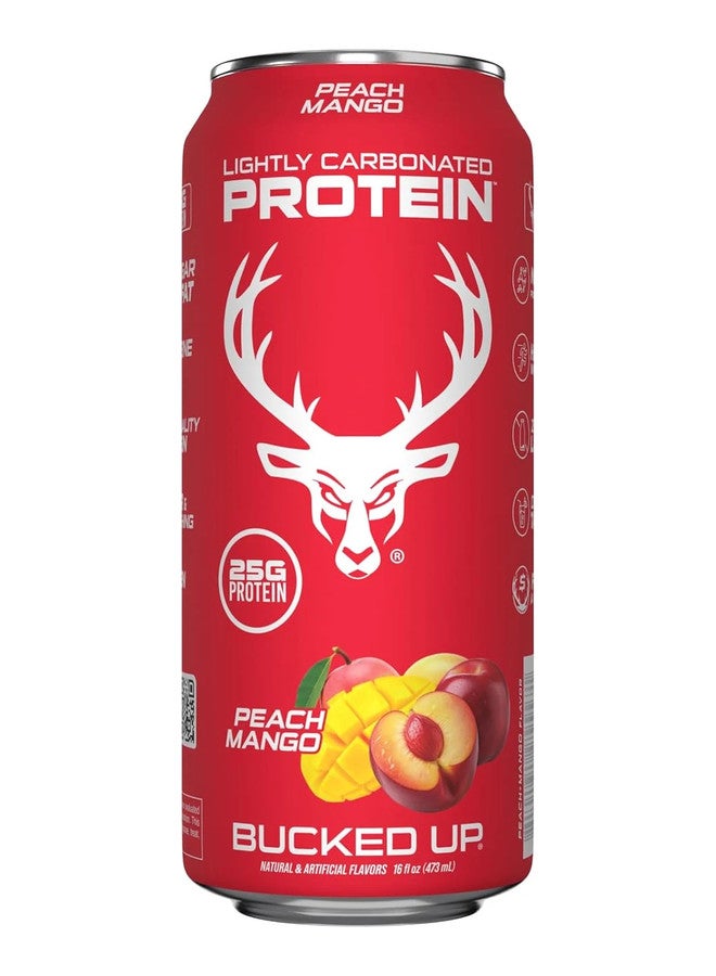 Bucked Up Lightly Carbonated Protein Soda - 25g Whey Isolate - RTD - Zero Sugar, Low Calorie, Caffeine Free, Sparkling Protein Soda - 473 ml flavored (Peach Mango) - Image 1