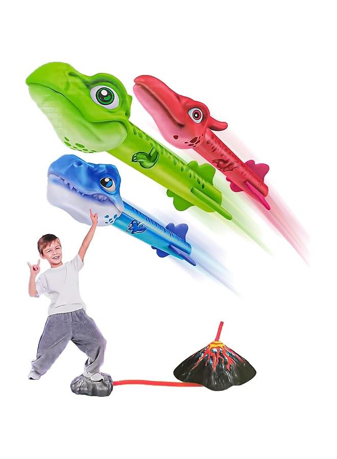 HOOKOR 3 pcs Dinosaur Rocket Launcher for Kids - Launch up to 100 ft. Birthday Gift, Outdoor Toys for Boys & Girls Age 3 4 5 6 7 Years Old